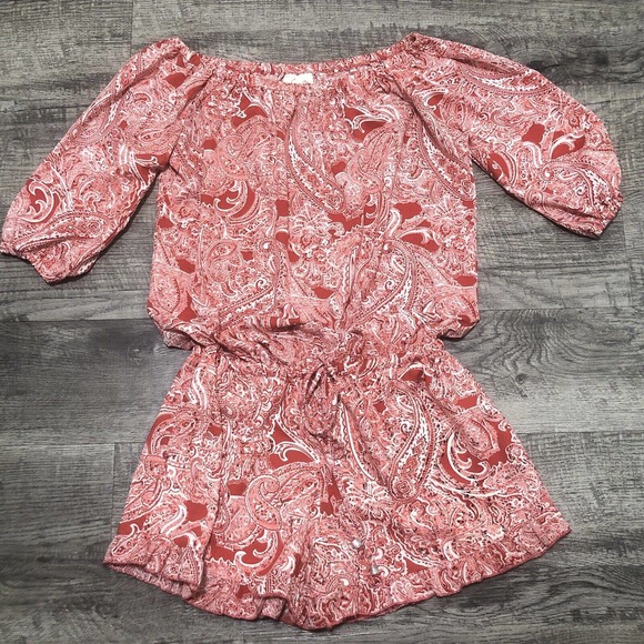 Elan Womens Romper Sz Medium Shorts Paisley Print Red/Peach Chest 38” A8 - Picture 5 of 5